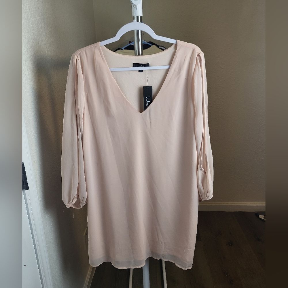 Lulus Blush Pink Cold Shoulder Shift Dress Long Sleeve Xlarge